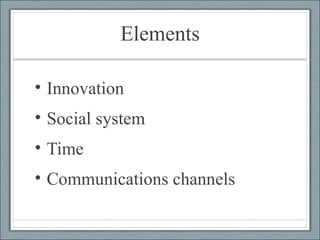 Elements Innovation Social system  Time  Communications channels 