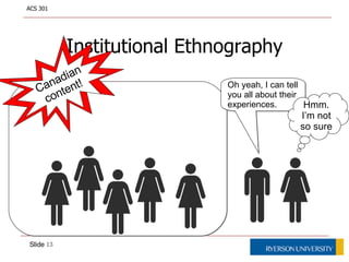 Case Study: Prada shoppingCorporate EthnographyEmbedded RFID tags in clothes so shoppers can easily find complete outfitsCreated frosted glass doors for changing rooms that turn to windows at the touch of a buttonMirrors have a 5-second delay allowing shoppers to see the view from behind