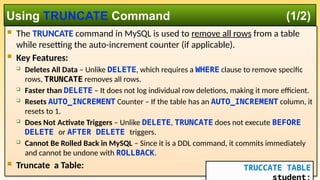Remove Sql Query Truncate DBMS: Week 05 - Introduction to SQL Query | PPTX