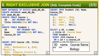 DBMS: Week 08 - Joins and Views in MySQL | PPTX