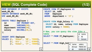 DBMS: Week 08 - Joins and Views in MySQL | PPTX