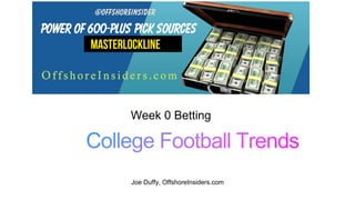 Joe Duffy, OffshoreInsiders.com
Week 0 Betting
 