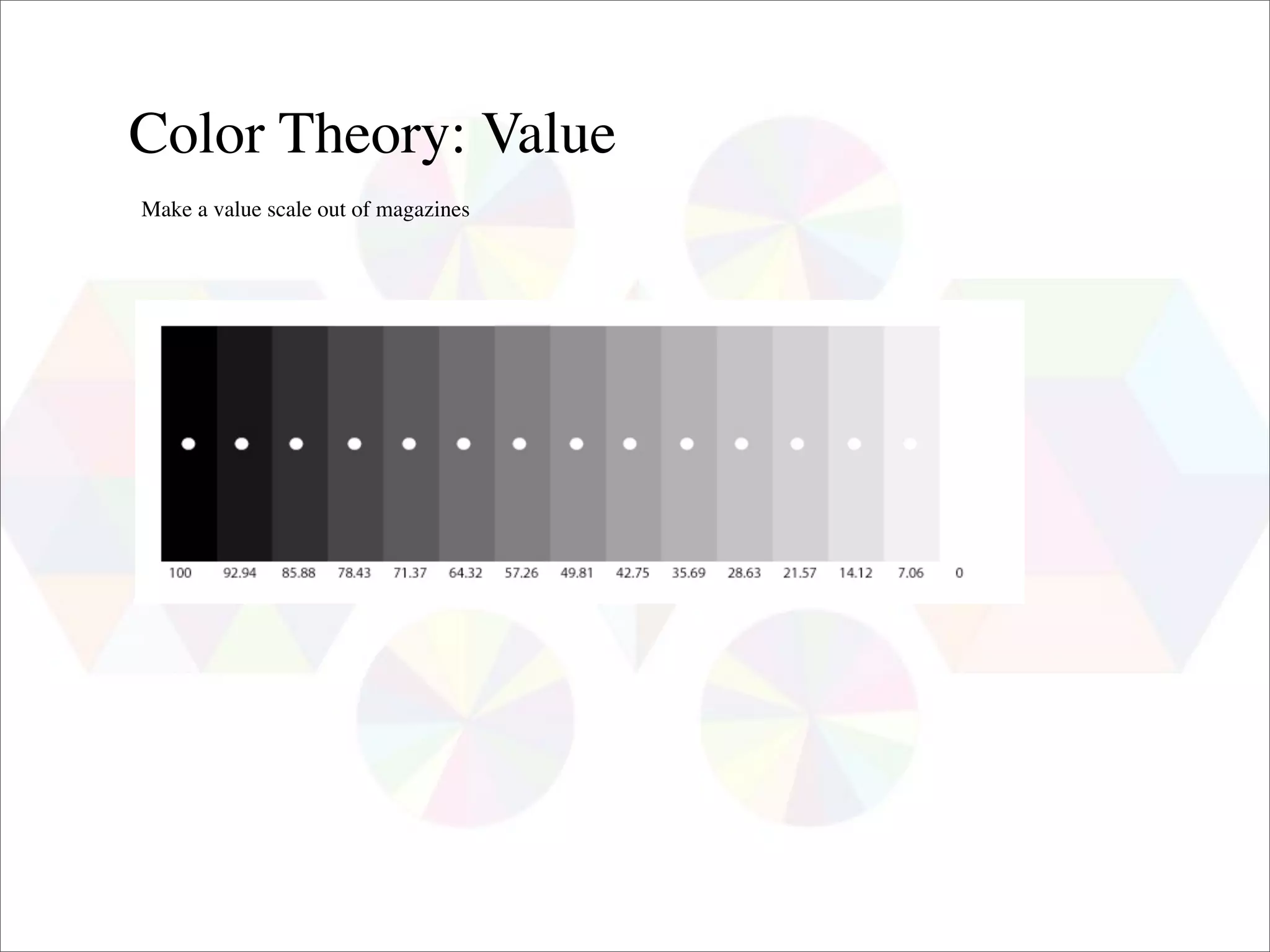 Color Theory: Value
Make a value scale out of magazines
 