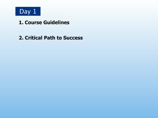 Day 1
1. Course Guidelines


2. Critical Path to Success
 
