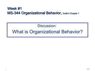 Week #1
    MS-344 Organizational Behavior, DuBrin Chapter 1


                        Discussion:
       What is Organizational Behavior?




.                                                      1–1
 