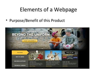 Elements of a Webpage
• Purpose/Benefit of this Product
 