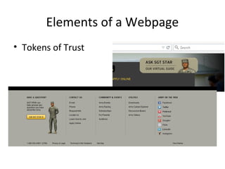 Elements of a Webpage
• Tokens of Trust
 