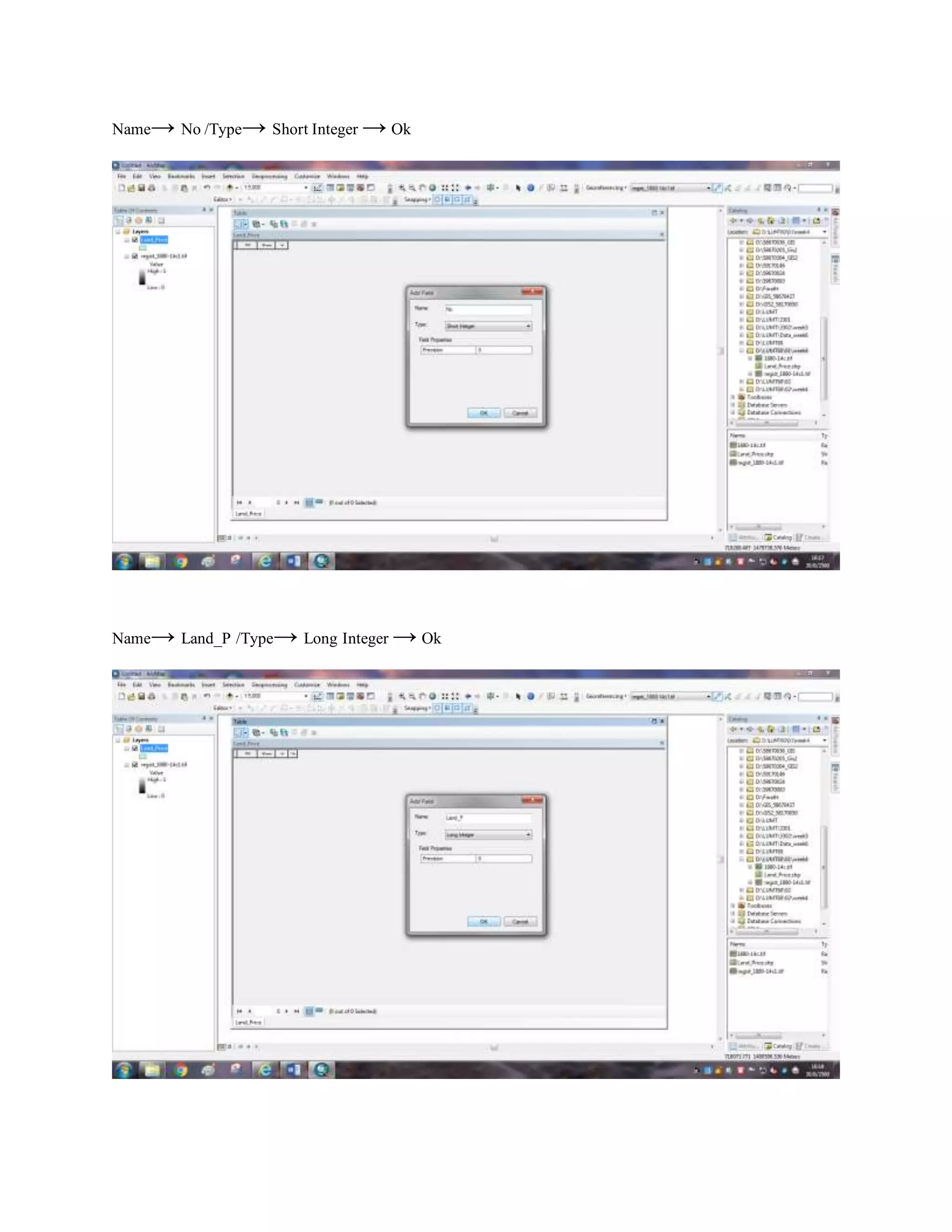 Name→ No/Type→ ShortInteger → Ok
Name→ Land_P /Type→ Long Integer → Ok
 