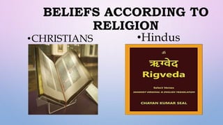 BELIEFS ACCORDING TO
RELIGION
•CHRISTIANS •Hindus
 