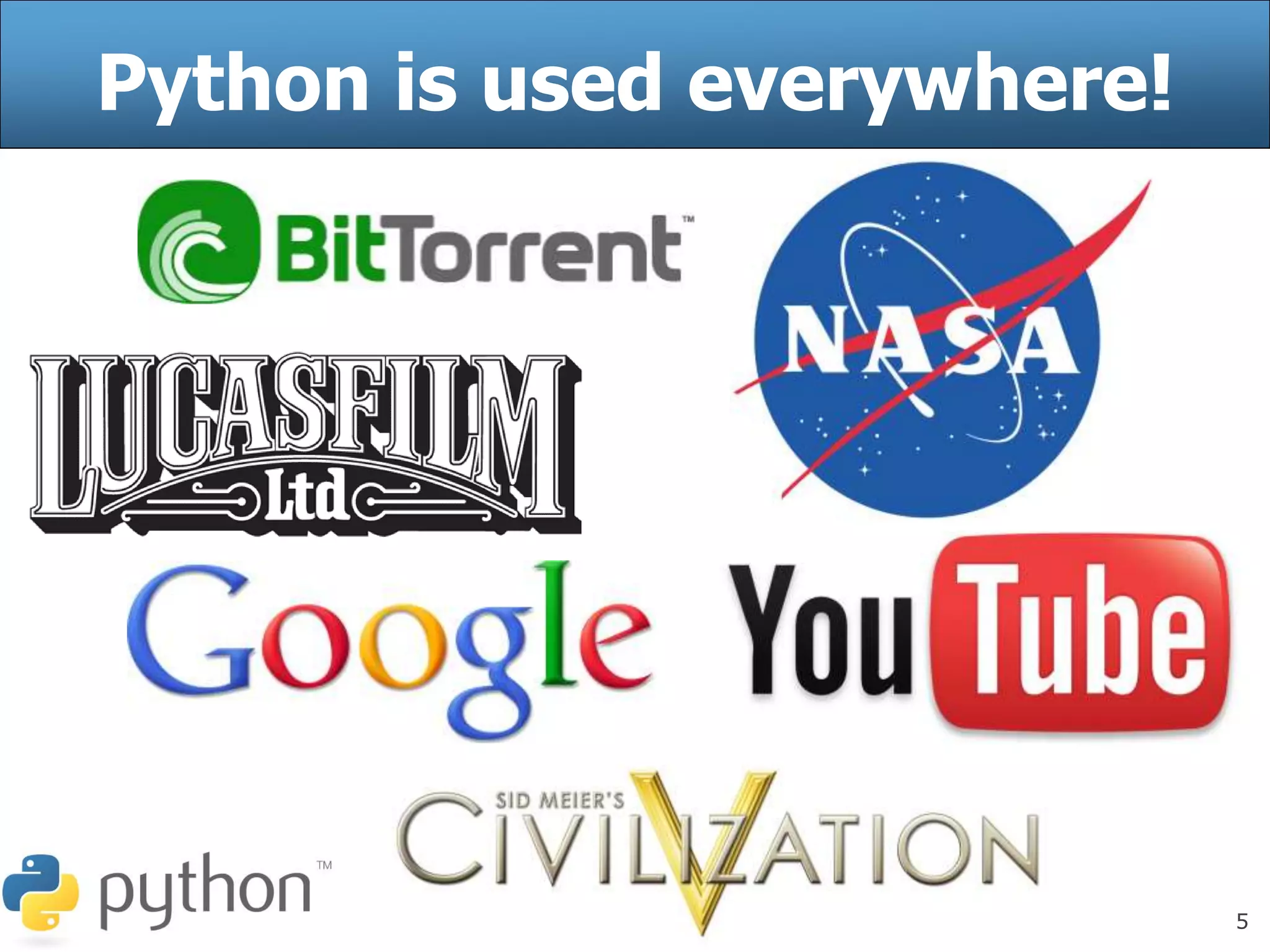 5
Python is used everywhere!
 