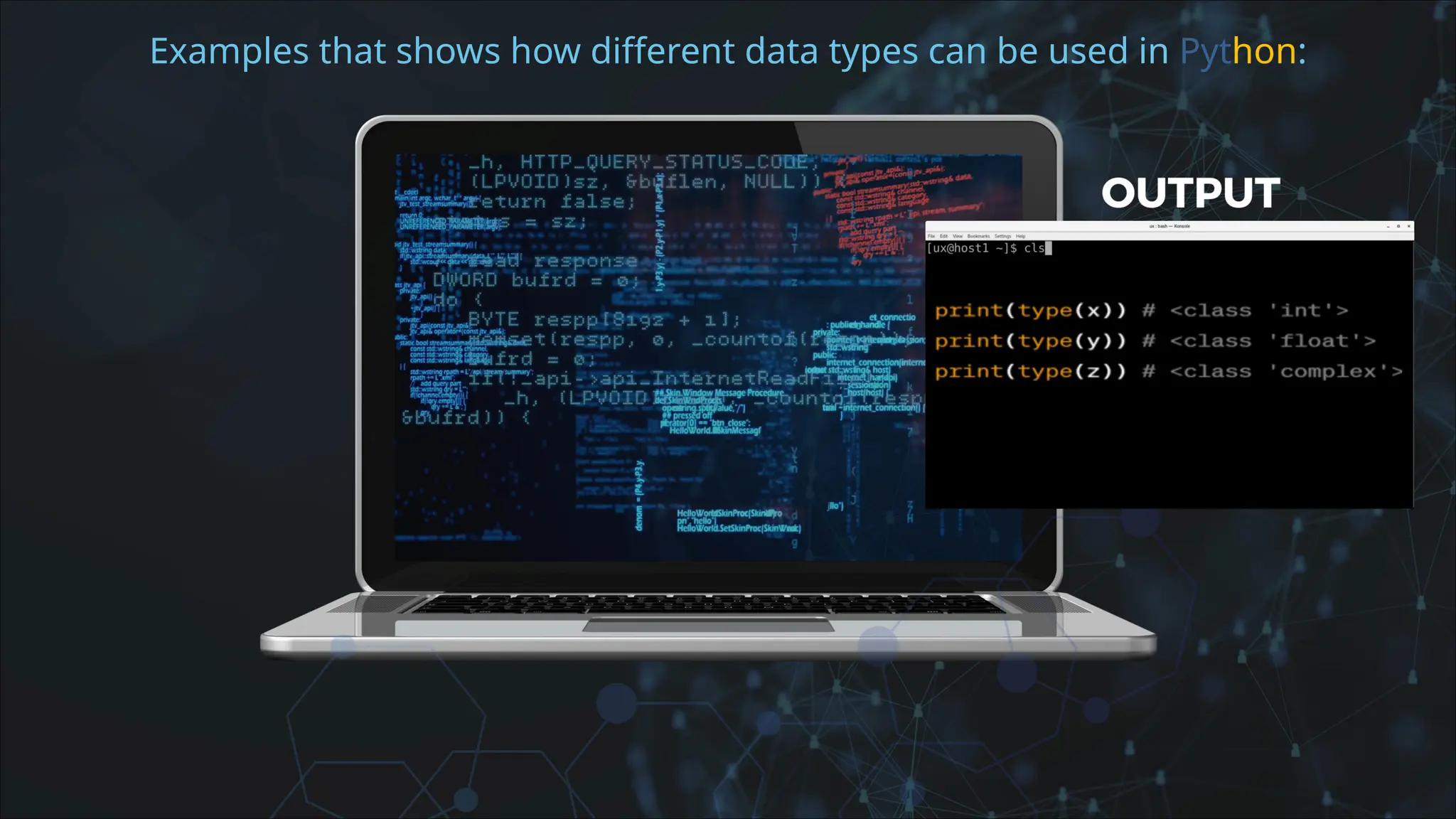 Examples that shows how different data types can be used in Python:
 