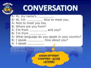 ASSIGN DIFFERENT
COUNTRIES – ACTIVE
LISTENING
 