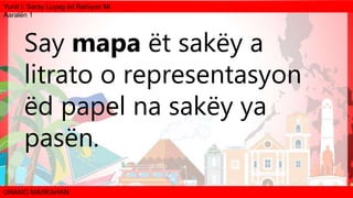 Yunit I: Saray Luyag ëd Rehiyon Mi
Aaralën 1
UNANG MARKAHAN
Say mapa ët sakëy a
litrato o representasyon
ëd papel na sakëy ya
pasën.
 