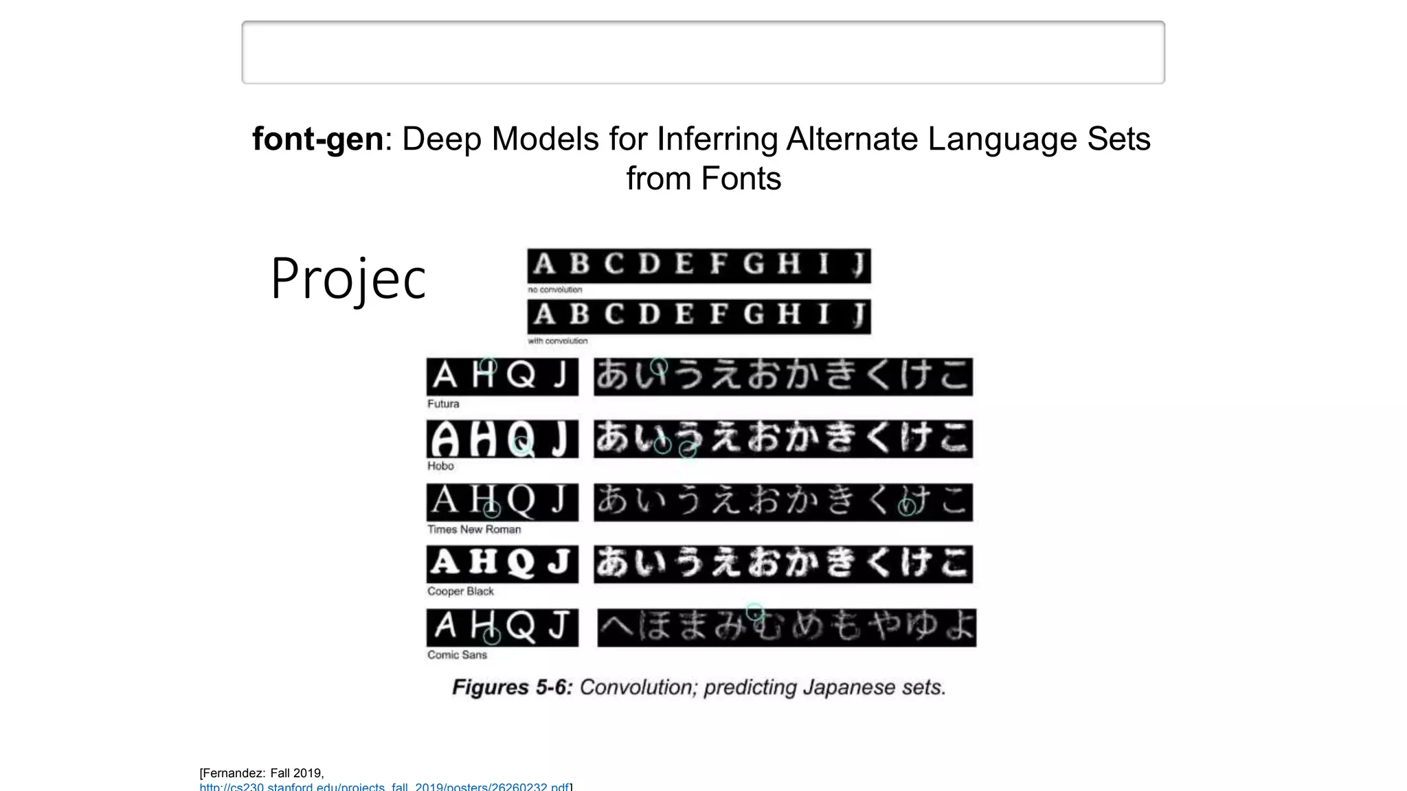 Projects: others
[Fernandez: Fall 2019,
font-gen: Deep Models for Inferring Alternate Language Sets
from Fonts
 