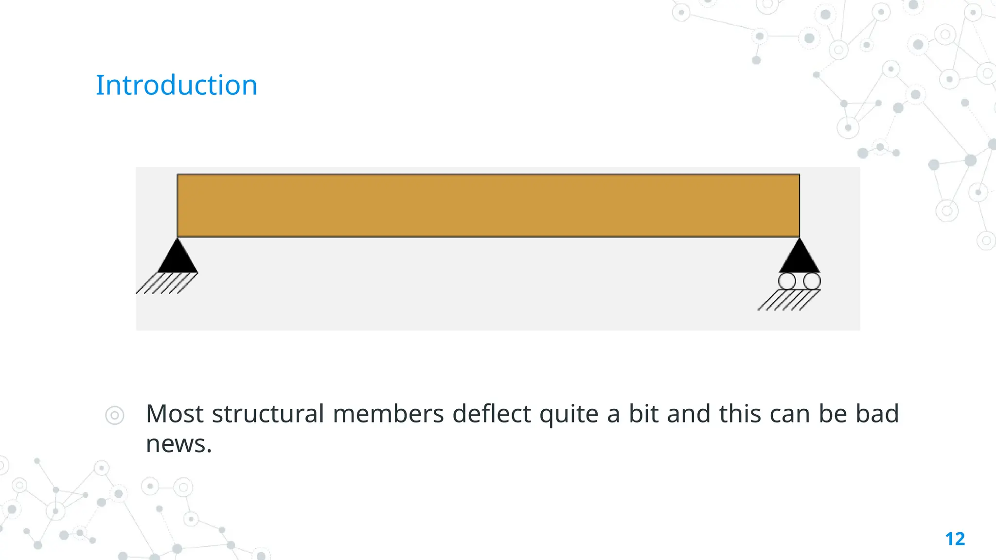 Introduction
◎ Most structural members deflect quite a bit and this can be bad
news.
12
 