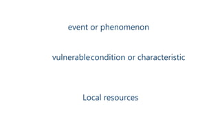 event or phenomenon
vulnerablecondition or characteristic
Local resources
 