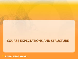 EDUC W200 Week 1
COURSE EXPECTATIONS AND STRUCTURE
 