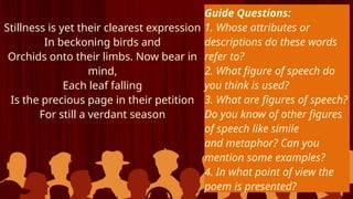 Poetry Descriptions and Imagery - ENGLISH 7 MATATAG QUARTER 1 WEEK 1 | PPTX