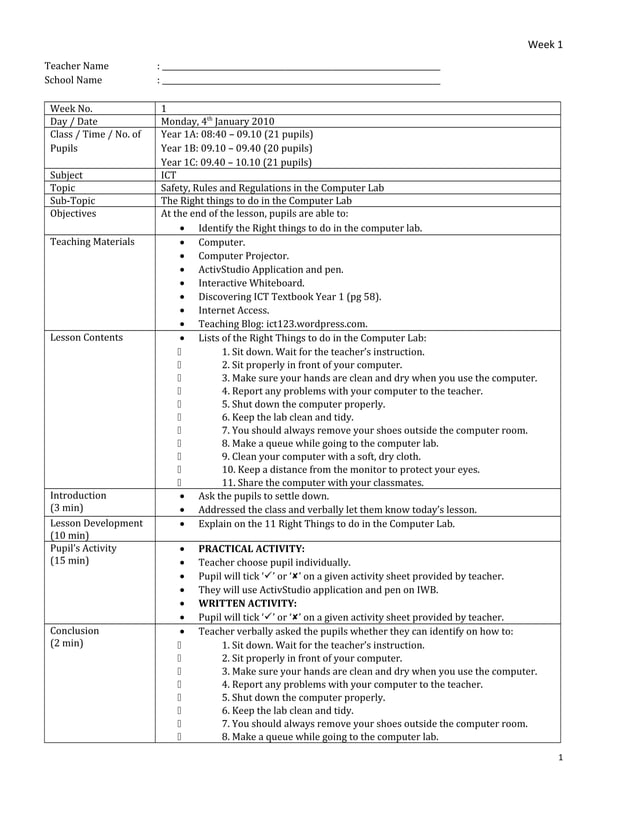 Week1 safety,rules and regulations in the computer lab