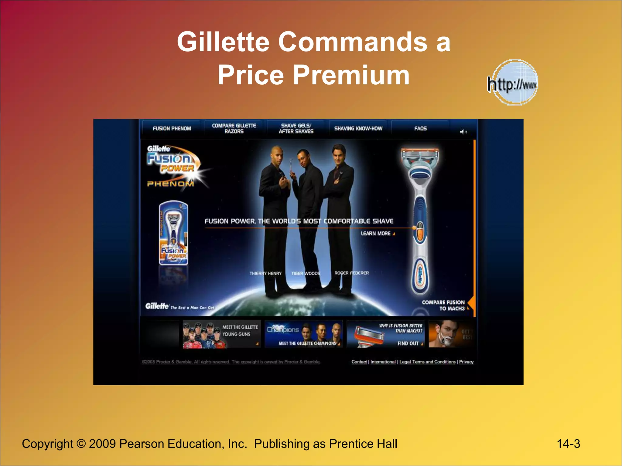 Copyright © 2009 Pearson Education, Inc. Publishing as Prentice Hall 14-3
Gillette Commands a
Price Premium
 