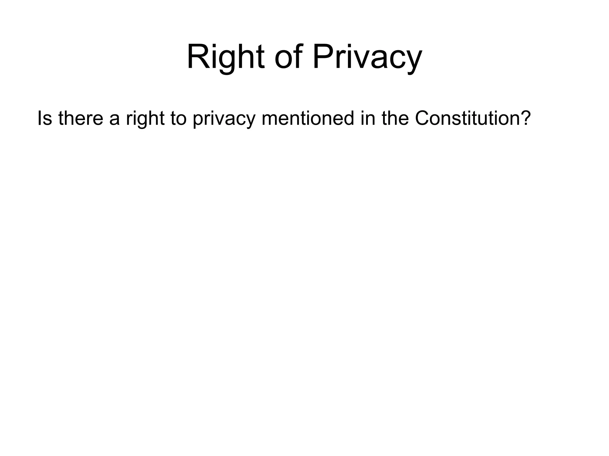 Right of Privacy
Is there a right to privacy mentioned in the Constitution?
 