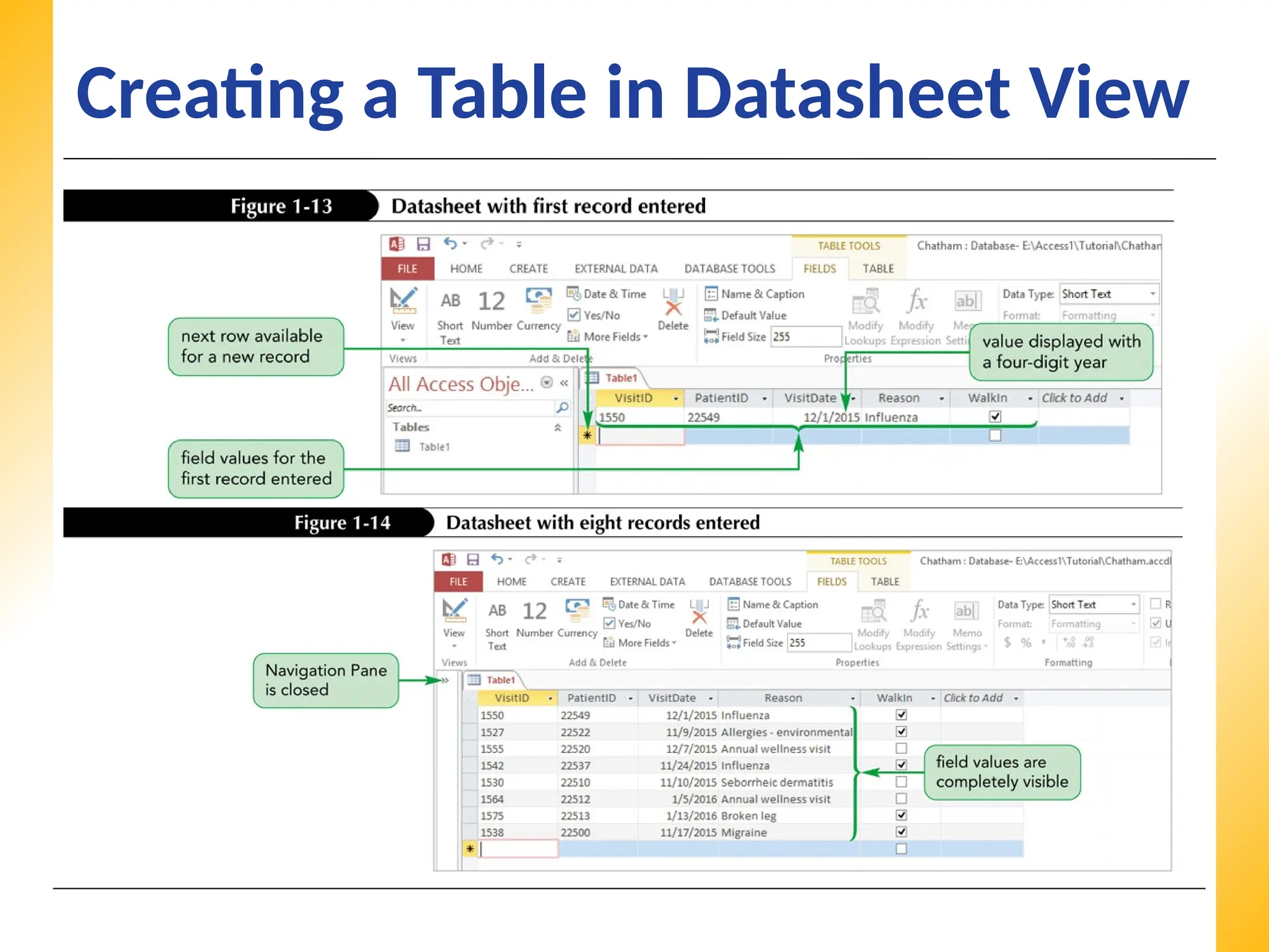 XP
XP
XP
Creating a Table in Datasheet View
 