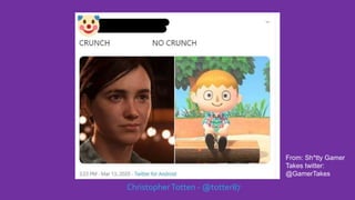 ChristopherTotten - @totter87
From: Sh*tty Gamer
Takes twitter:
@GamerTakes
 