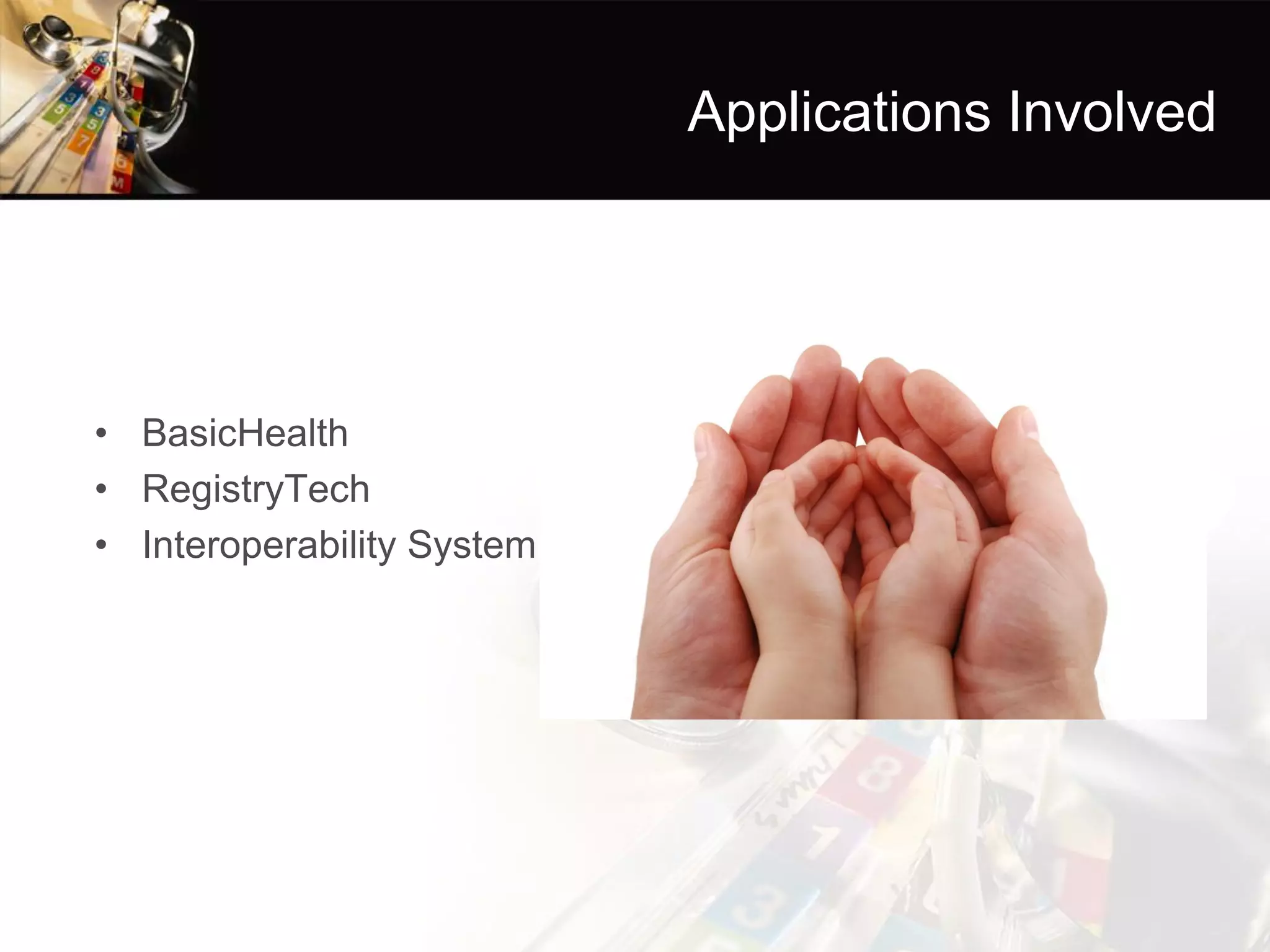 Applications Involved 
•BasicHealth 
•RegistryTech 
•Interoperability System  