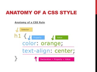 ANATOMY OF A CSS STYLE 
 