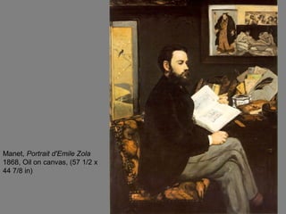 Manet, Portrait d'Emile Zola
1868, Oil on canvas, (57 1/2 x
44 7/8 in)
 