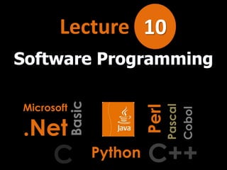 Lecture 10
Software Programming
Microsoft
.Net
Basic
C++PerlC Python
Pascal
Cobol
 
