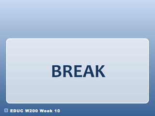 BREAK
EDUC W200 Week 10
 