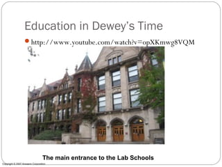 Copyright © 2007 Answers Corporation.
The main entrance to the Lab Schools
Education in Dewey’s Time
http://www.youtube.com/watch?v=opXKmwg8VQM
 