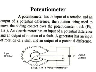 Potentiometer 
Input: 
Rotation Output : 
Voltage 
 