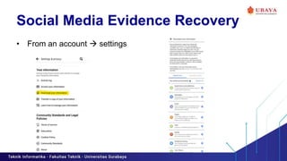 Social Media Evidence Recovery
• From an account  settings
 