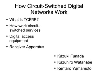 How Circuit-Switched Digital Networks Work ,[object Object],[object Object],[object Object],[object Object],[object Object],[object Object],[object Object]