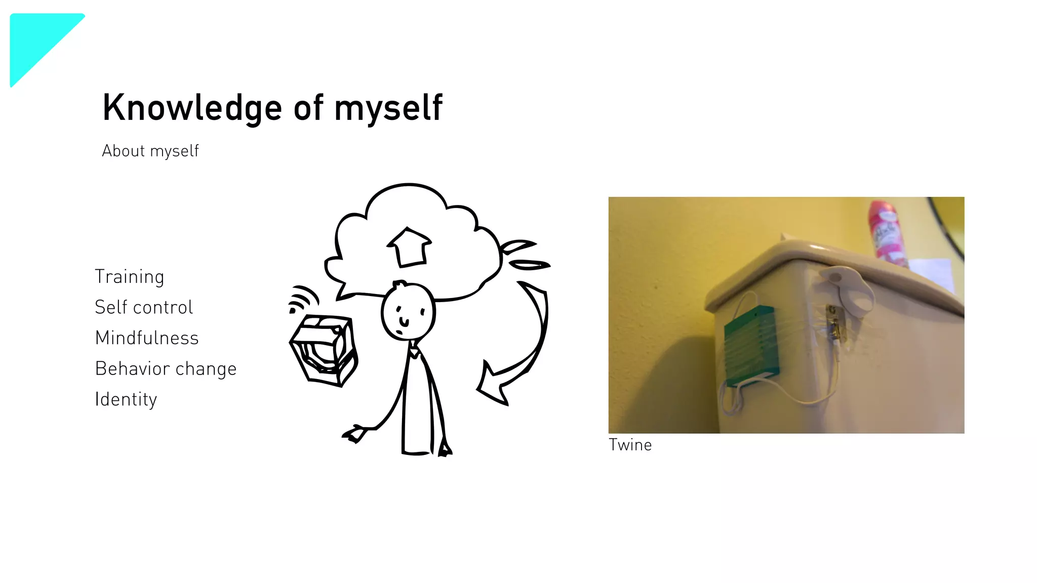 Knowledge of myself
About myself

Training
Self control
Mindfulness
Behavior change
Identity
Twine

 