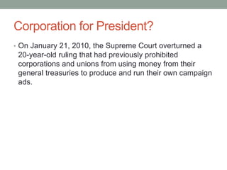GenderPersonhoodPeiss and gendered spaces: women at home, men = work, then shopping = Woman as consumer = Leisure (feminized, docile, not work)Women as a massCitizenship“way of life” or ”lifestyle”=class status= respectability =consumer citizenship (p1, Peiss)Corporate Citizens?