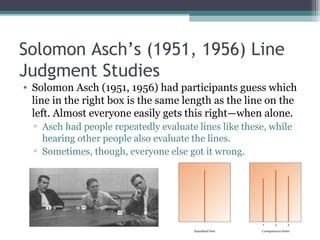 Solomon Asch’s (1951, 1956) Line
Judgment Studies
• Solomon Asch (1951, 1956) had participants guess which
line in the rig...