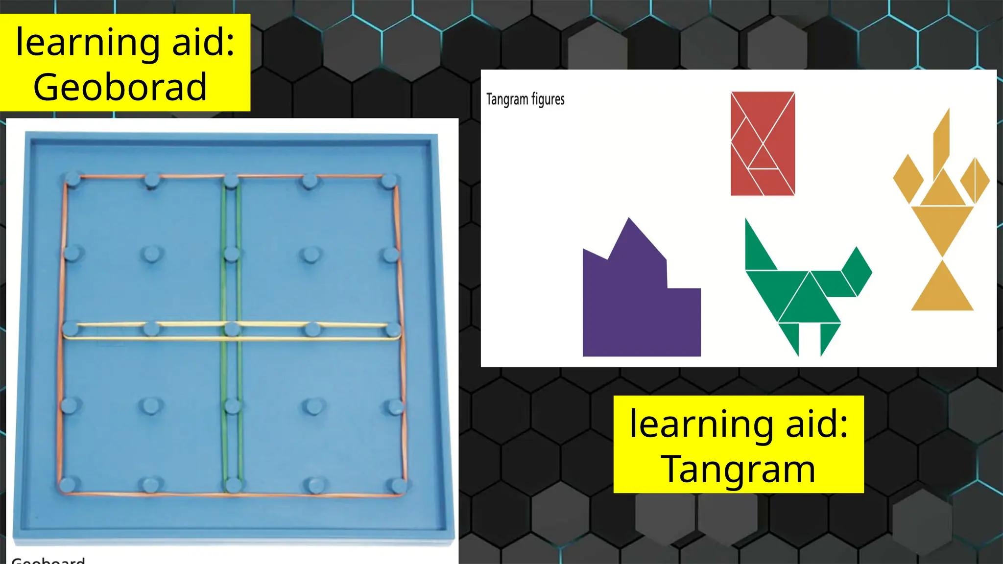 learning aid:
Geoborad
learning aid:
Tangram
 
