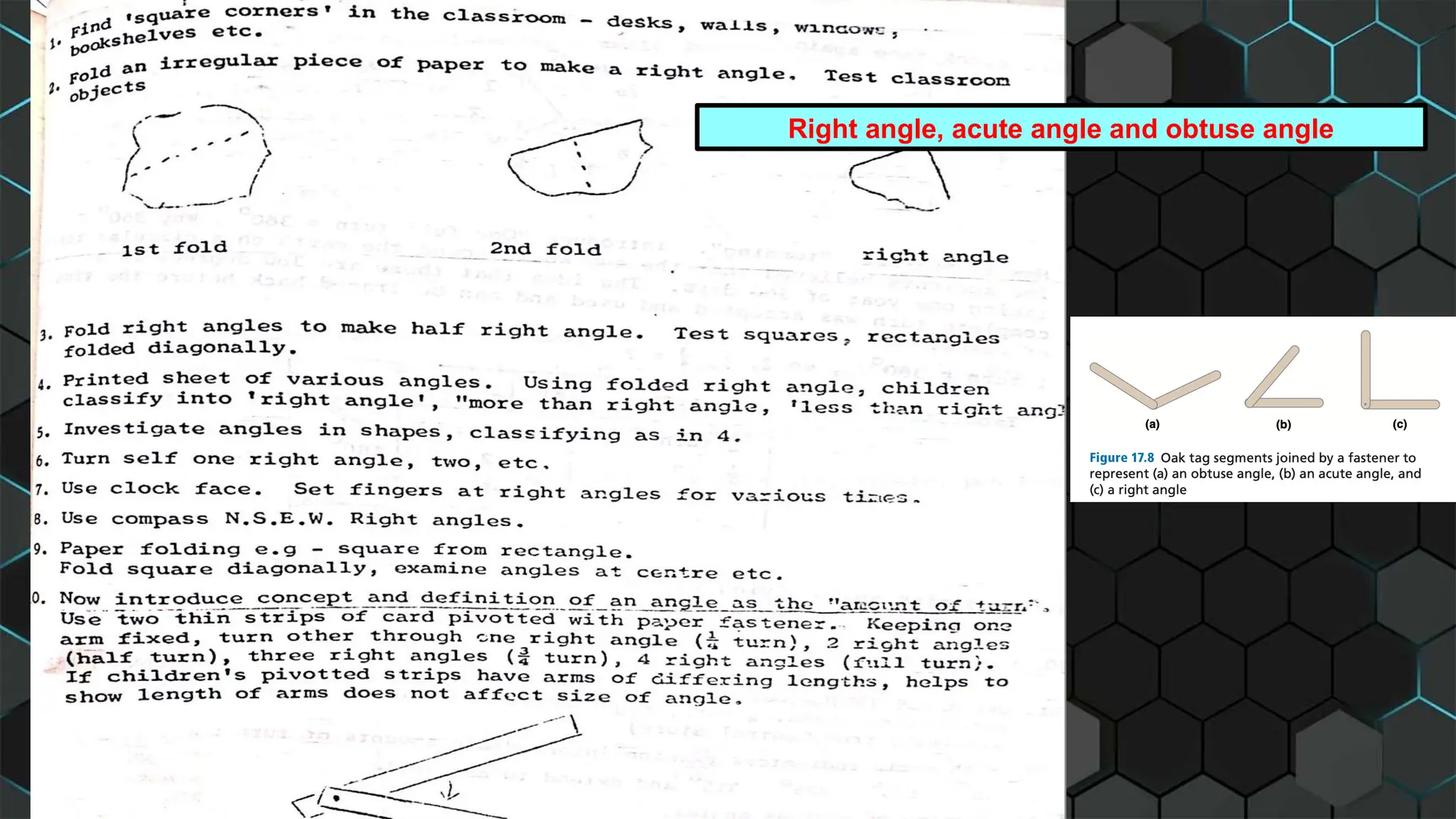 Right angle, acute angle and obtuse angle
 