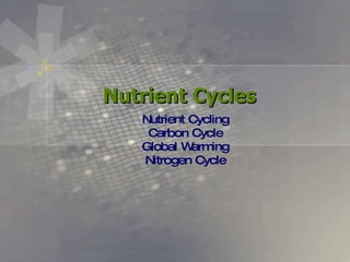 Nutrient Cycles Nutrient Cycling Carbon Cycle Global Warming Nitrogen Cycle 