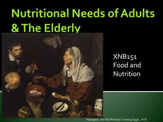 XNB151
Food and
Nutrition
Velazquez, An Old Woman Cooking Eggs, 1618
 