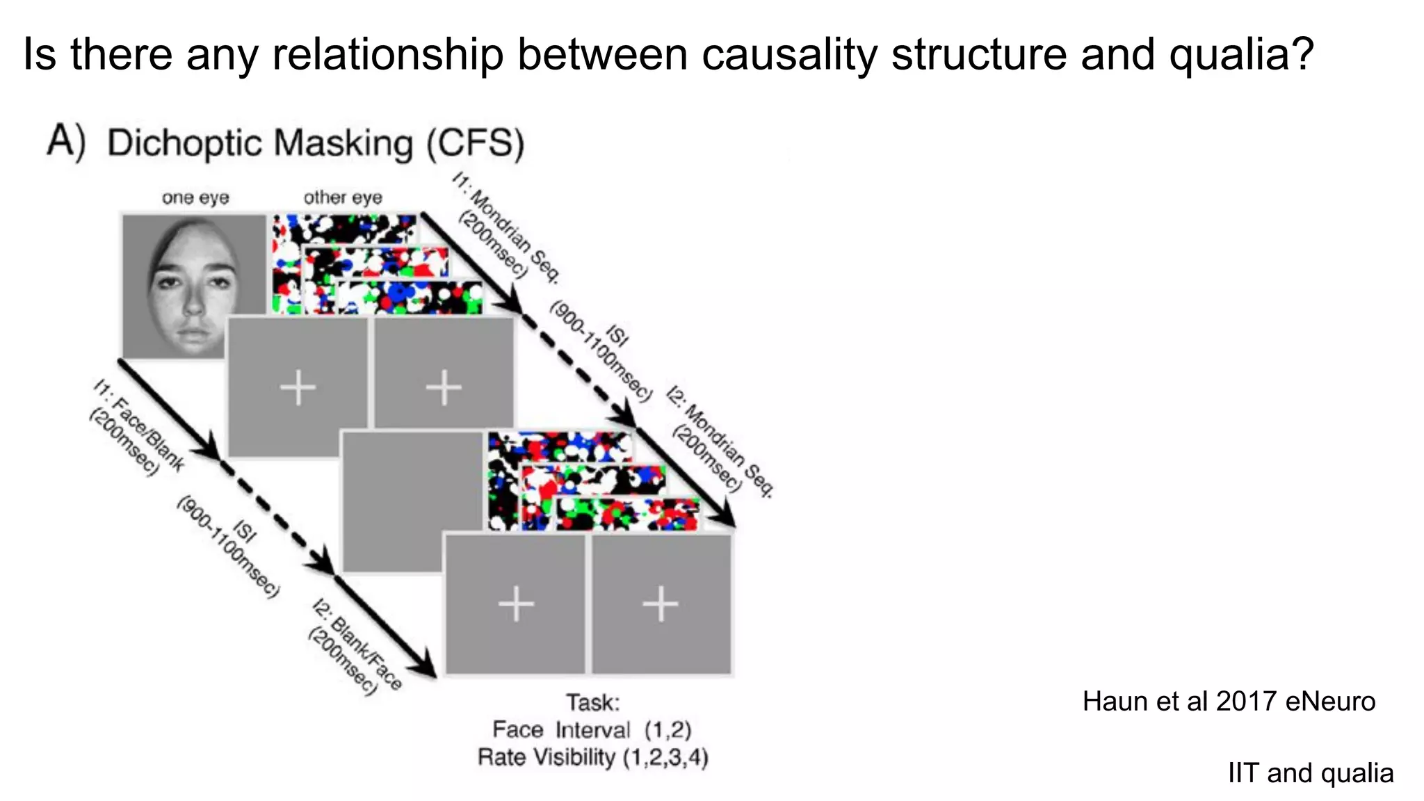 Is there any relationship between causality structure and qualia?
Haun et al 2017 eNeuro
IIT and qualia
 