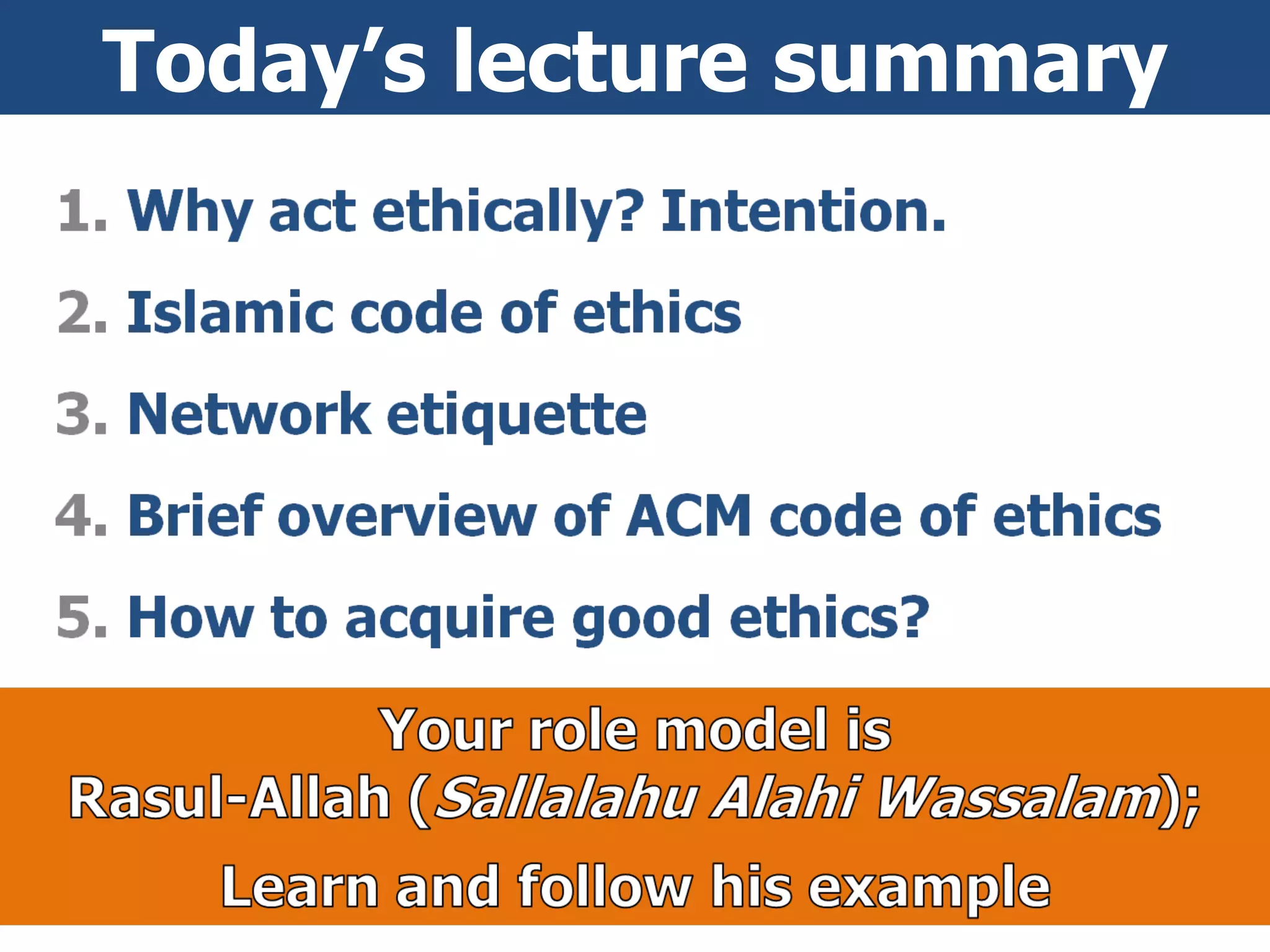 Today’s lecture summary 