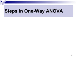 Steps in One-Way ANOVA




                         27
 