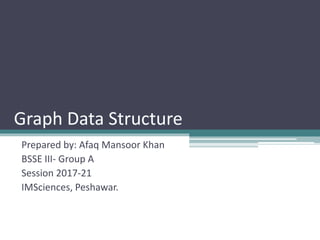 Graph Data Structure
Prepared by: Afaq Mansoor Khan
BSSE III- Group A
Session 2017-21
IMSciences, Peshawar.
 