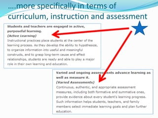 ….more specifically in terms of
curriculum, instruction and assessment
 