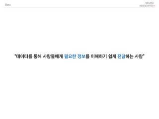 “데이터를 통해 사람들에게 필요한 정보를 이해하기 쉽게 전달하는 사람”
Data
 