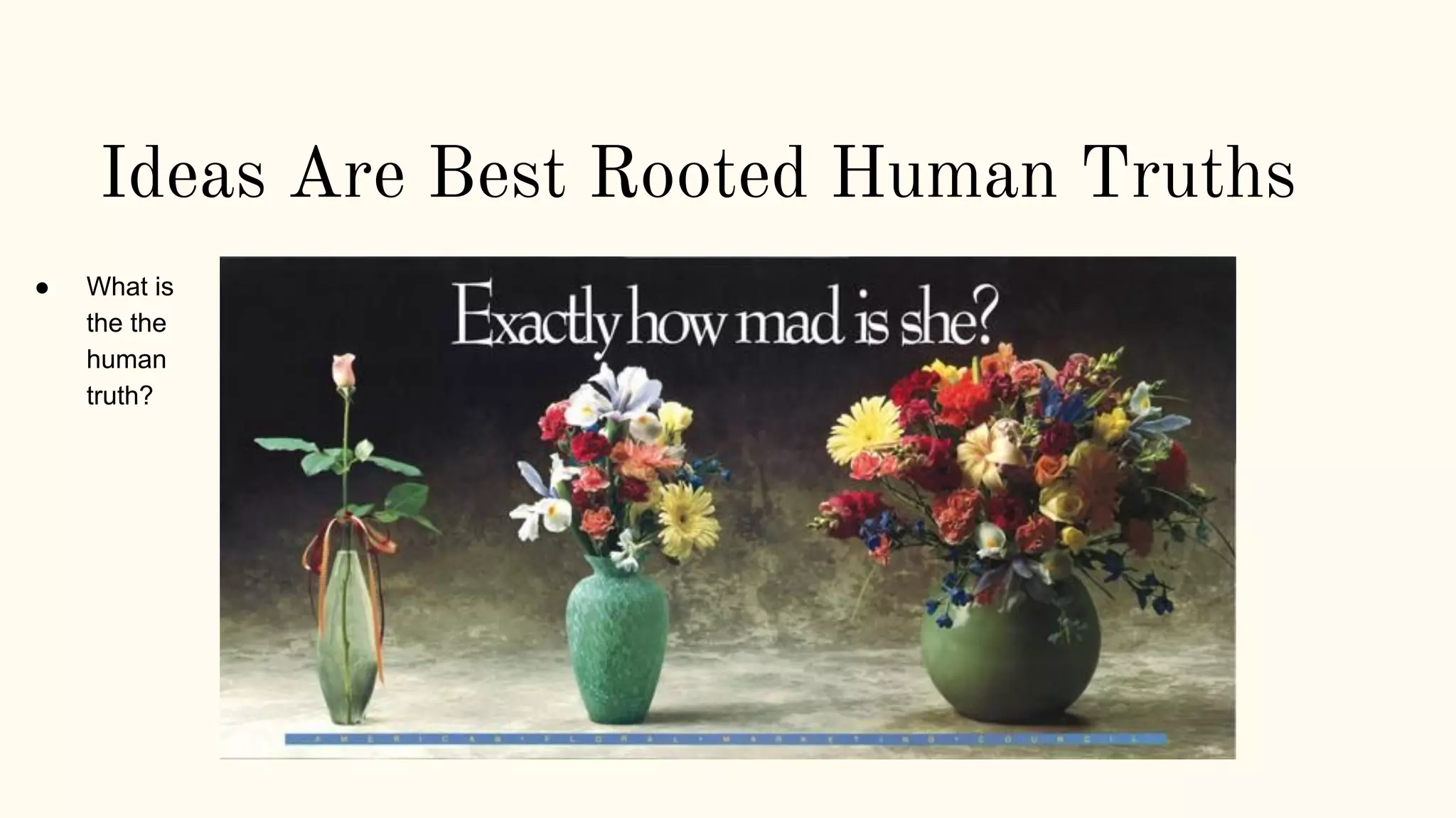 Ideas Are Best Rooted Human Truths
● What is
the the
human
truth?
 